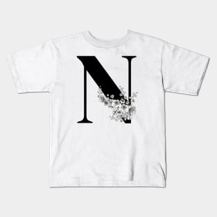 N alphabet Botanical cherry blossom sakura flowers Kids T-Shirt